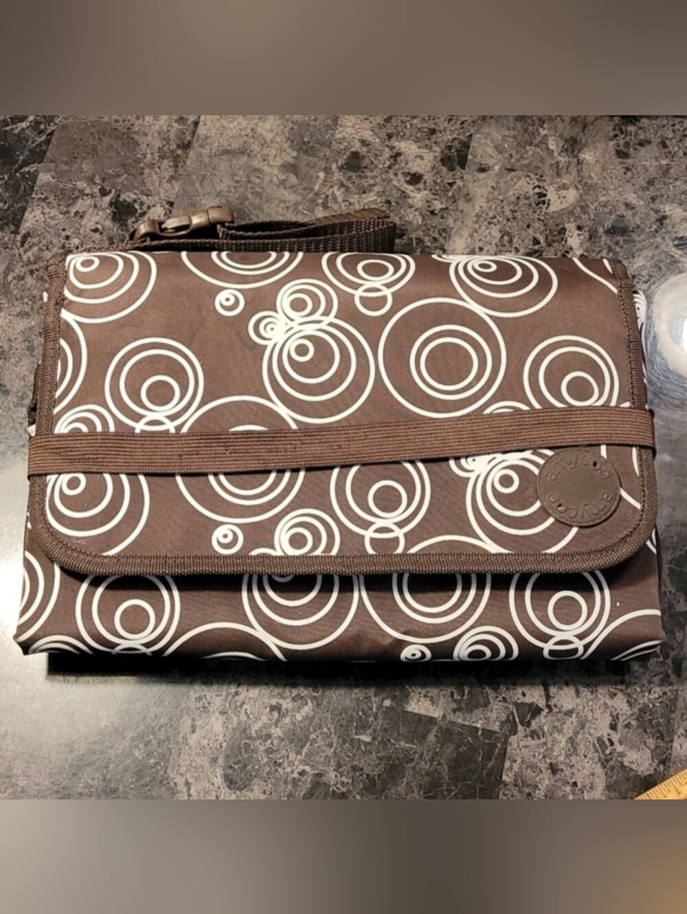 Amy Coe baby diaper bag Changing Pad brown swirls & attachable clip